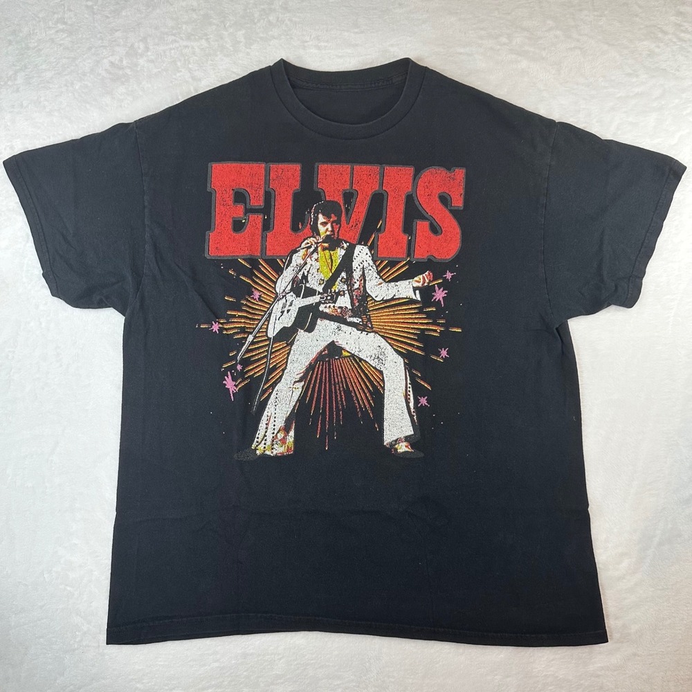 Elvis Presley Graphic T-Shirt Black Short Sleeve Rock and Roll Tee XL